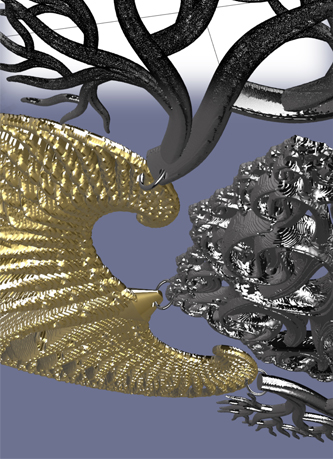 3D computer render of Forest, Ocean & Air necklace design by unellenu