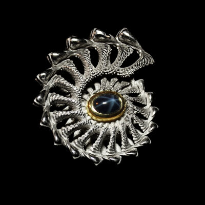 Ammonite pendant : silver and 18ct gold
